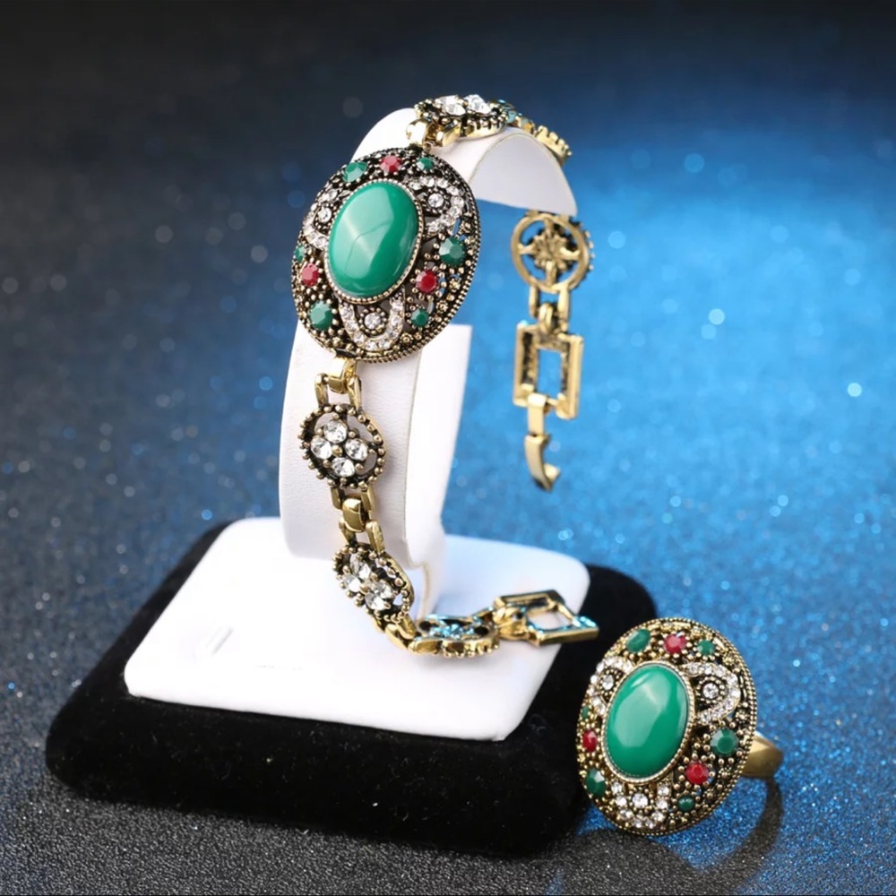 Turkey Jewelry Sets Bracelets And Rings Gold-Color Oval Main Stone Crystal
